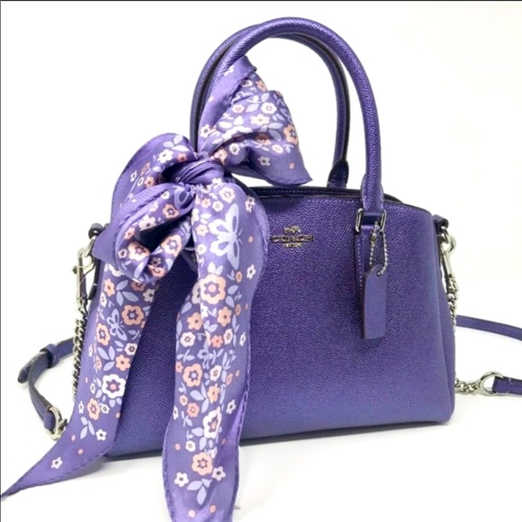 COACH Floral Butterfly Silk Diamond Navy Blue Scarf NEW - Picture 1 of 4